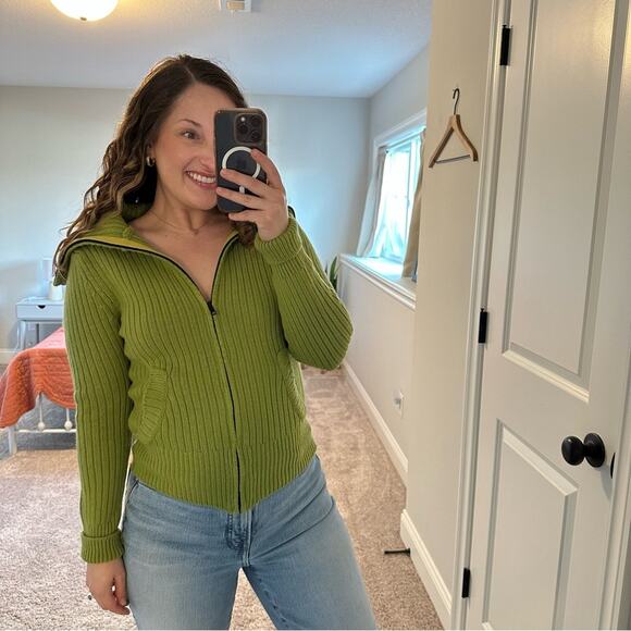 NWT Tuckernuck Souchi Avocado Green Ribbed Wool Cashmere Sweater Zip Small - Picture 4 of 14